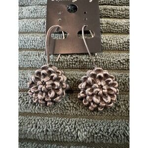 925‎ Silver Flower Drop Dangle Earrings Textured Floral Thai Jewelry